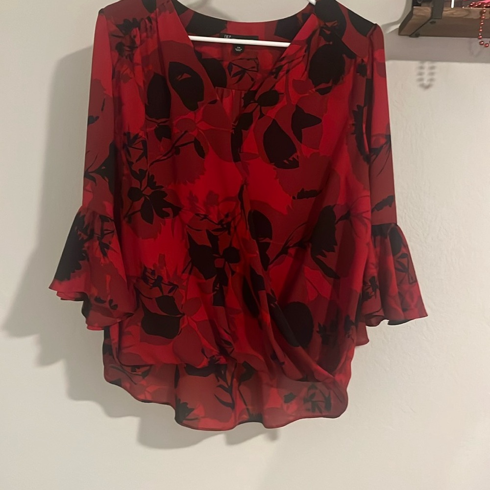 Red and Black Tropical Print Blouse